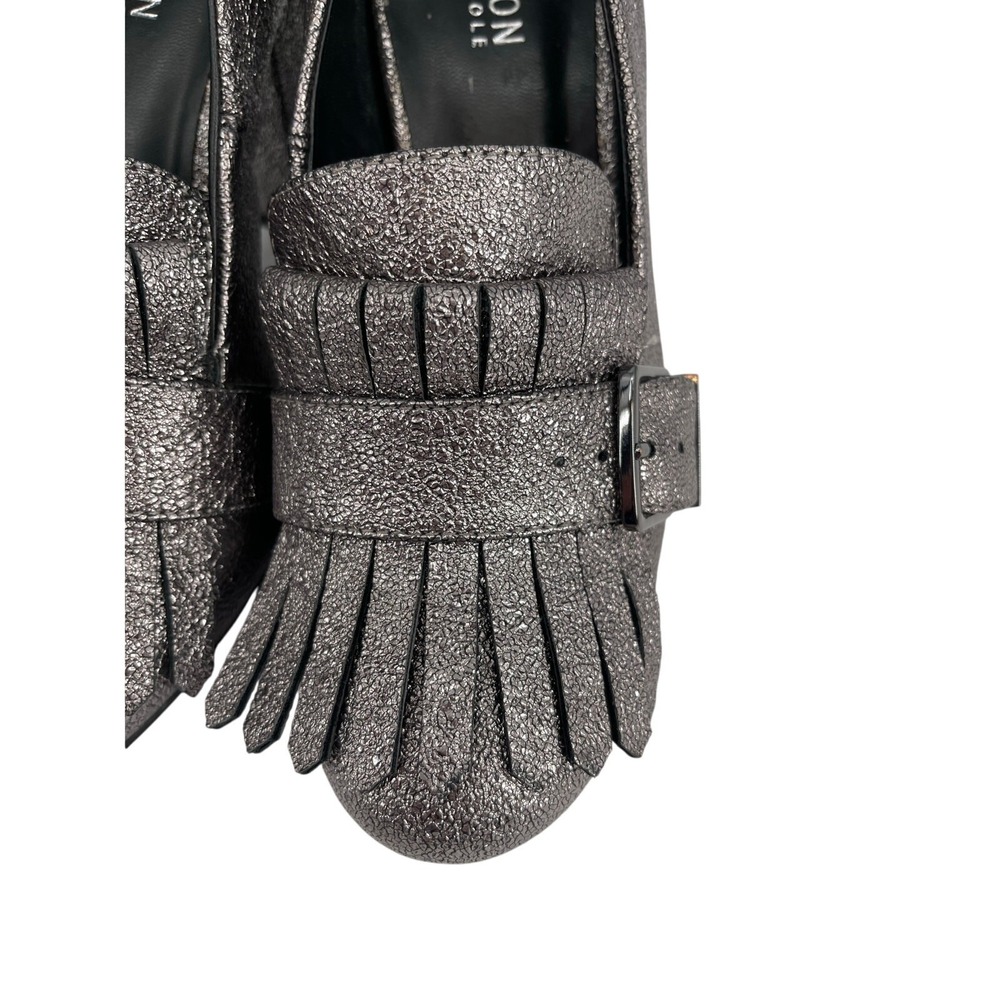 Kenneth Cole Reaction Metallic Pewter Kiltie Fringe Block Heel Loafer Pumps 8.5 - Picture 3 of 7